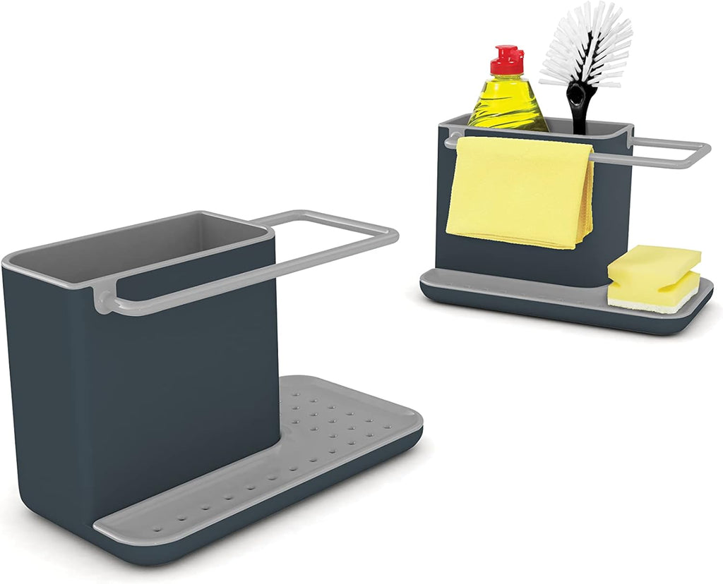 Caddy Kitchen Sink Area Organiser with Sponge Holder and Cloth Hanger - Grey