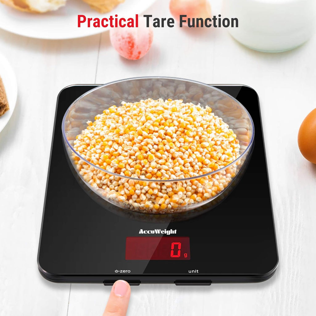 201 Digital Kitchen Scales with Tempered Glass Platform (Batteries included), Electronic Weighing Food Scale with Backlit LCD, Multifunction for Office School Home Baking Cooking, 5kg/11lb