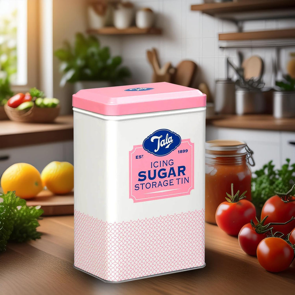 Originals Metal Pink and Cream Nostalgic Design Storage Tin, 18.5x18.5x19 cm | Holds a Full Bag of Icing Sugar | Stylish Kitchen Storage