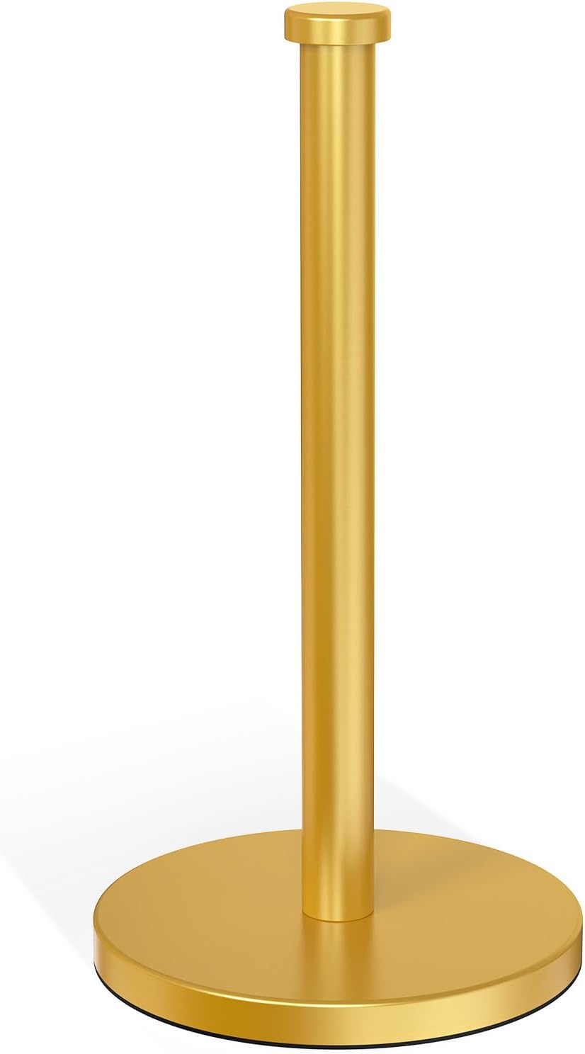 Gold Kitchen Roll Holder, Free Standing Paper Towel Holder with Suction Cups, Kitchen Towel Holders for Standard and Large Rolls, Suit for Kitchen, Dining Room,Bathroom