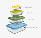 Nest Glass Set of 4 Food Storage Containers with lids, Stackable, Space Saving Design, Oven, Freezer, Microwave and Dishwasher safe