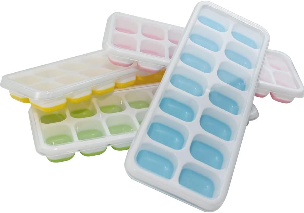 Ram® 4 X Pack Silicone Ice Cube Tray Set of 4 Ice Moulds Freezer Stackable Non Spill Ice Cube Tray Dishwasher Safe BPA Free