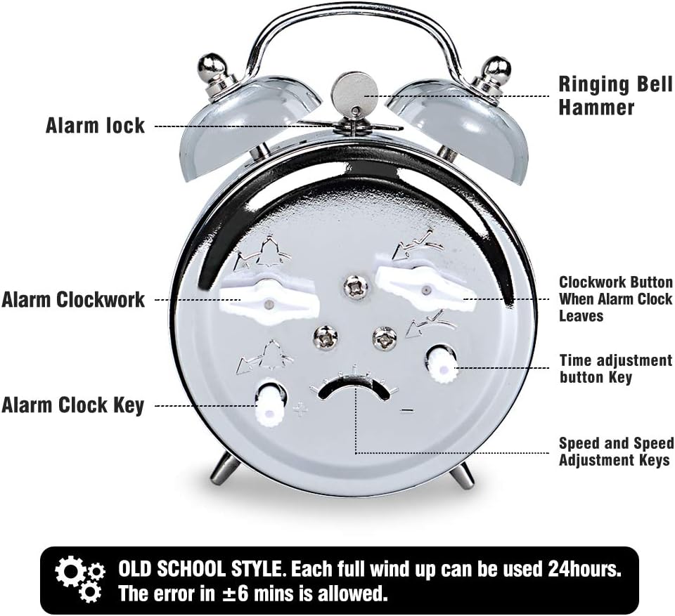 KEYPOWER Alarm Clock Mechanical Wind Twin Bell Double Bell