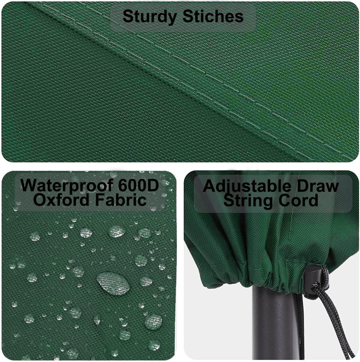 RICHIE Garden Parasol Cover Patio Umbrella Covers for Parasol Fits 2 to 3m Diameter Parasols 153x30x30cm Waterproof Tear Resistant 600D Oxford PVC Coating with Drawstring Cord at Bottom, Green, NO ZIP