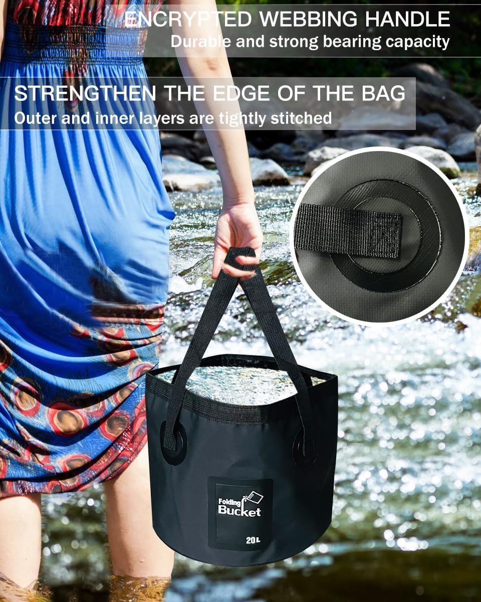 Folding Water Bucket, 20L Collapsible Bucket Portable Lightweight Foldable Bucket for Camping Traveling Picnic Hiking Fishing Boating Gardening Car Washing