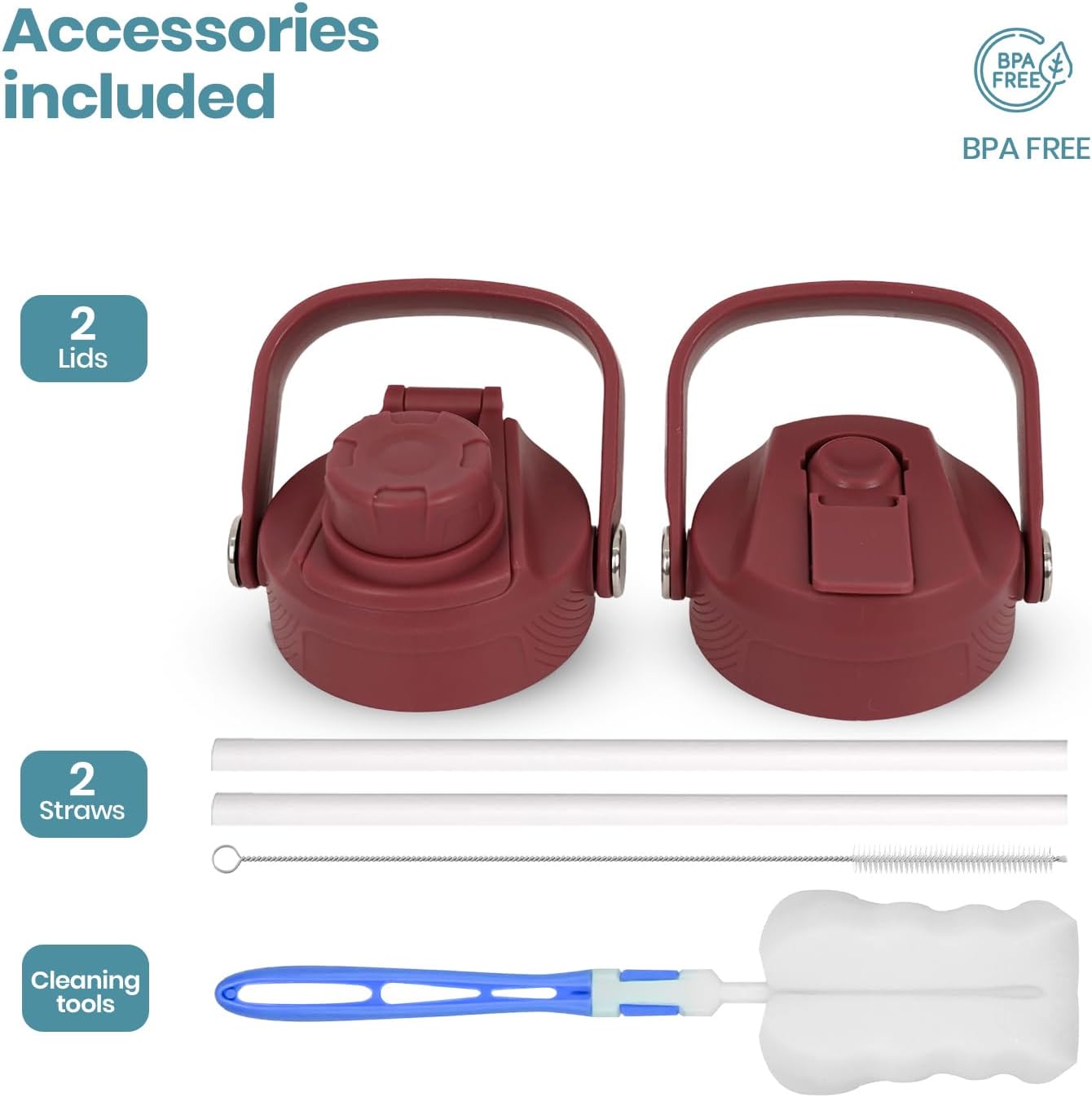 OMNIA Vacuum Insulated Stainless Steel Water Bottle, 2 Lids (Straw & Spout) Leakproof, BPA-Free, Reusable Flask, Hot & Cold Thermos for Sports, Gym, Travel, Outdoors (Burgundy, 1000ML) Secondary image