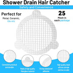 (25 Pack) Disposable Drain Cover & Drain Snake Stickers - 9cm Round Shower Drain Cover & Hair Catcher for Shower Drain - Perfect for Bath & Kitchen - Mesh Stops Human & Pet Hair
