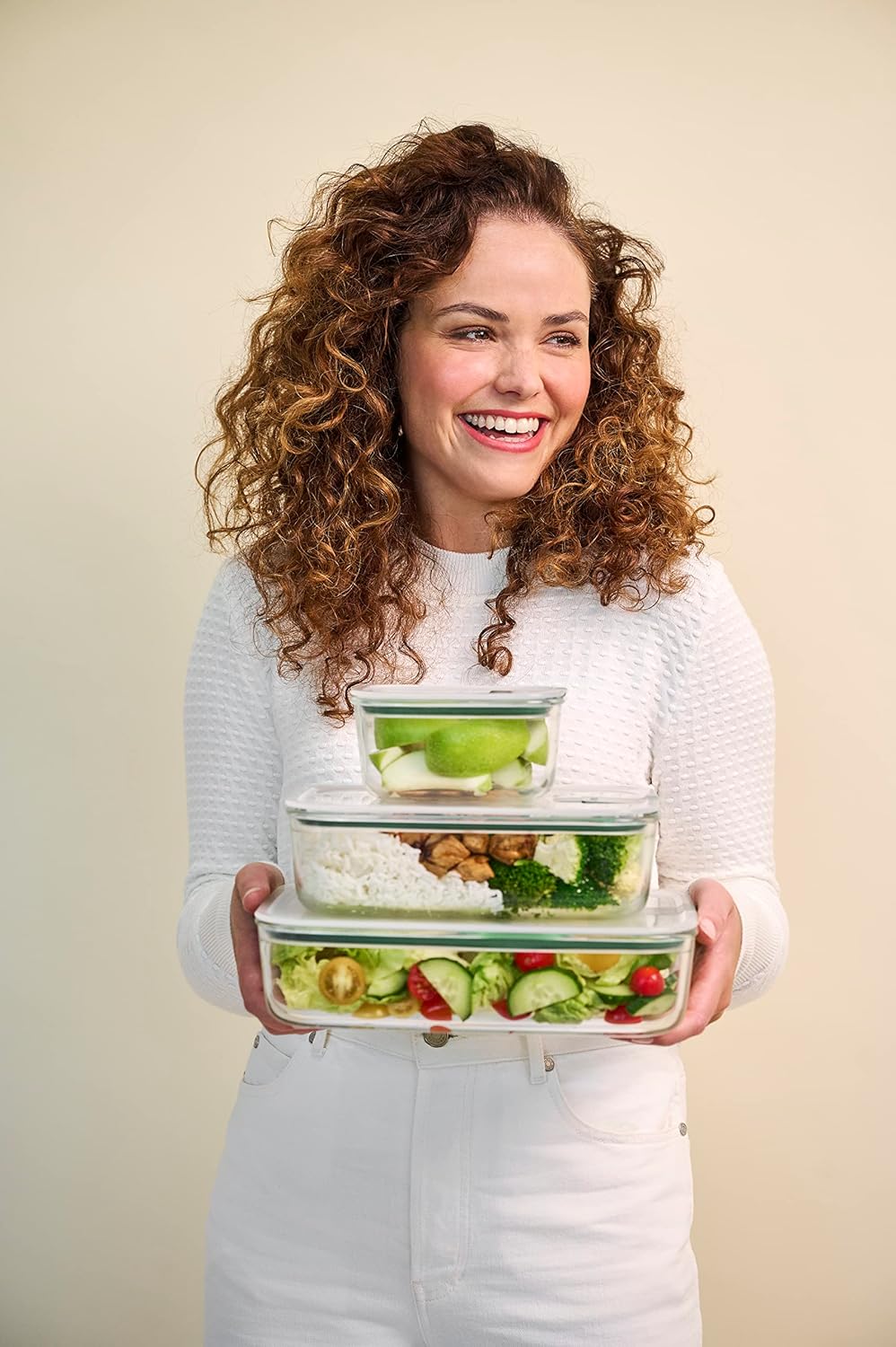 Glass food container EasyClip - Glass food containers with lids - Click closure - Suitable for the microwave, steamer, oven, refrigerator & freezer - Airtight & leakproof - 1000 ml - Nordic