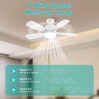 50CM LED Ceiling Fan with Remote, E27 Screw in Light, 6 Speeds, 3 Colours Stepless Dimming 2000 Lumens, Timer for Bedroom, Kitchen, Garage