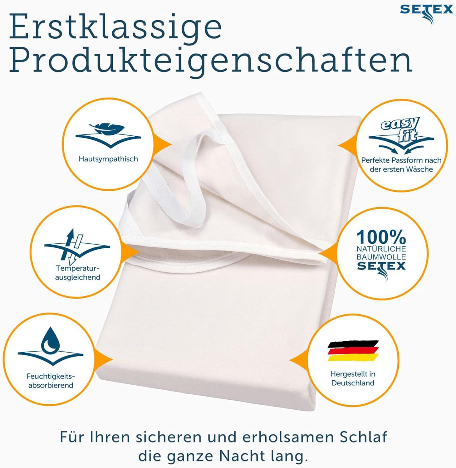 SETEX Mattress Protector, Cotton, Natural, 90 x 190 cm