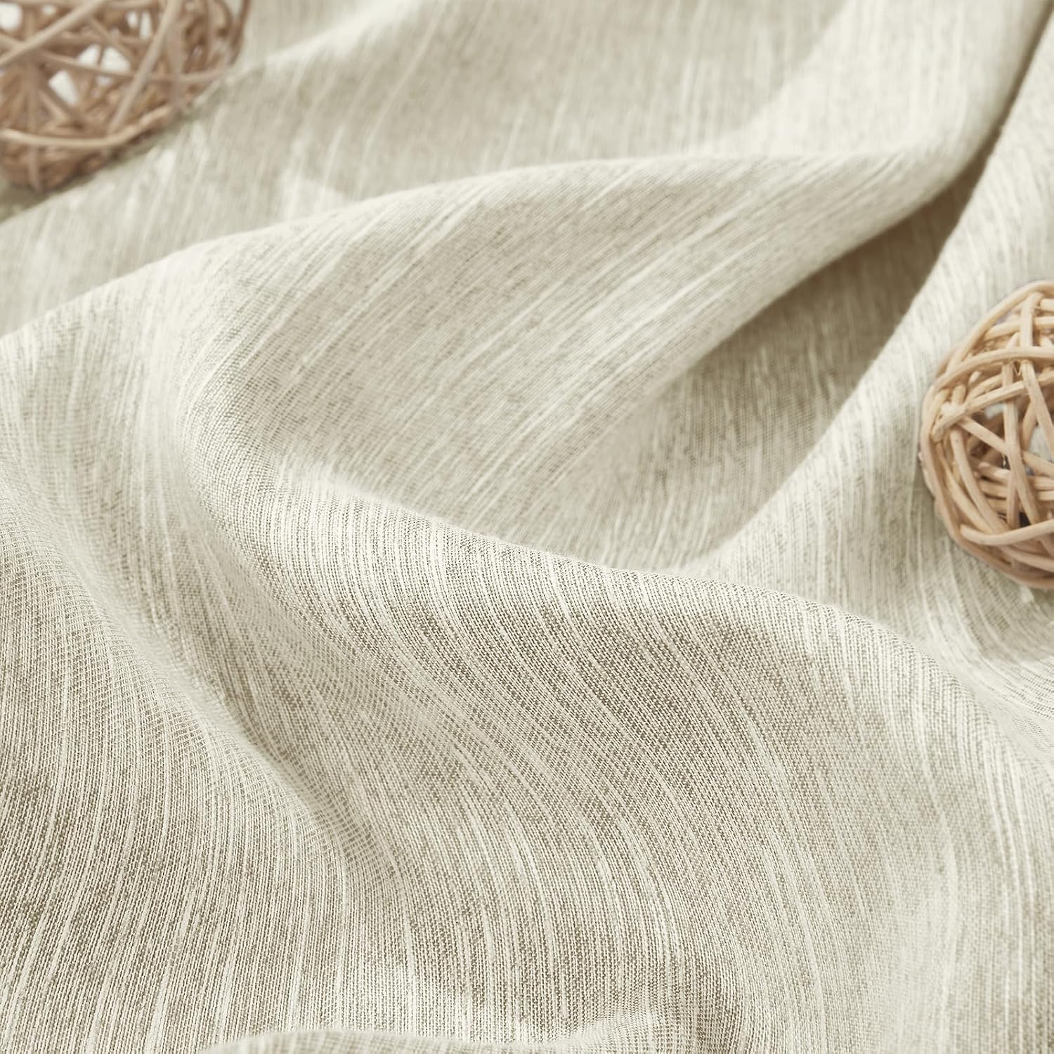1 Panel Eyelet Grommet Curtains - Cotton Blend Room Darkening Curtain with Tiebacks, Blackout Thermal Insulated Window Drapes for Nursery, Bedroom, Living Room (Beige, 66 x 54 Inch Drop)