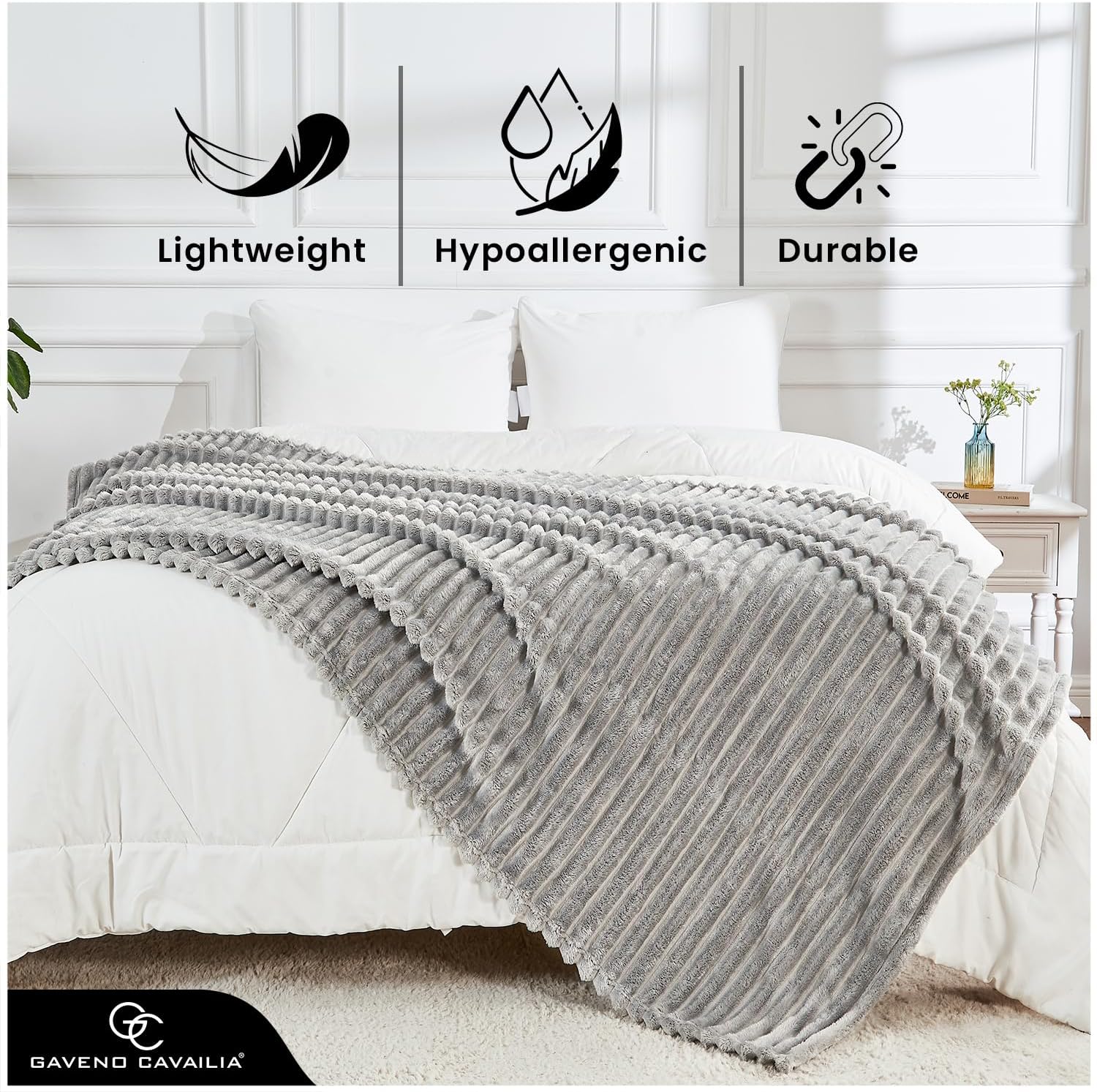 Fleece Throw Blanket | Soft Fluffy Throws For Sofas, Bed, Settee, Couch | Extra Warm Large Blanket Throw | Easycare, Anti Allergic | Double 150x200 Cm | Grey Secondary image