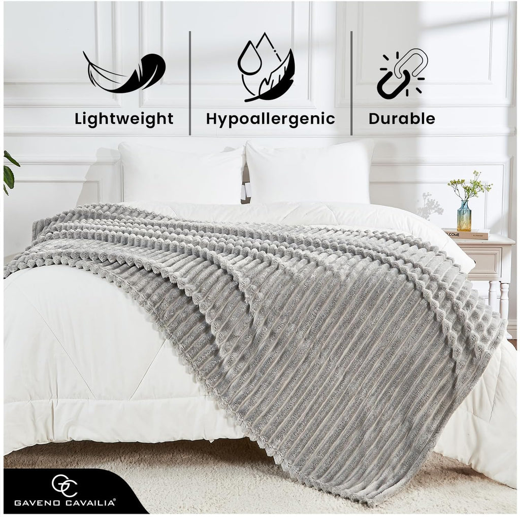 Fleece Throw Blanket | Soft Fluffy Throws For Sofas, Bed, Settee, Couch | Extra Warm Large Blanket Throw | Easycare, Anti Allergic | Double 150x200 Cm | Grey
