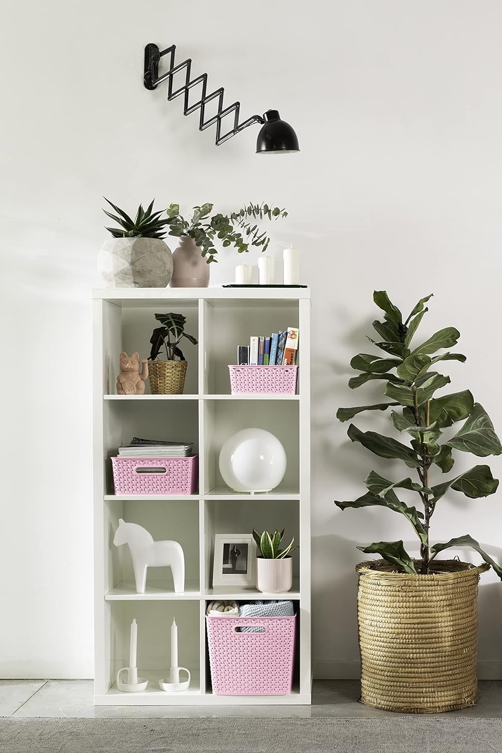 My Style Rattan Effect Set of 4 Kitchen, Living room, Bathroom, Bedroom, Utility Small Rectangular Storage Baskets 4 Litres - Pink