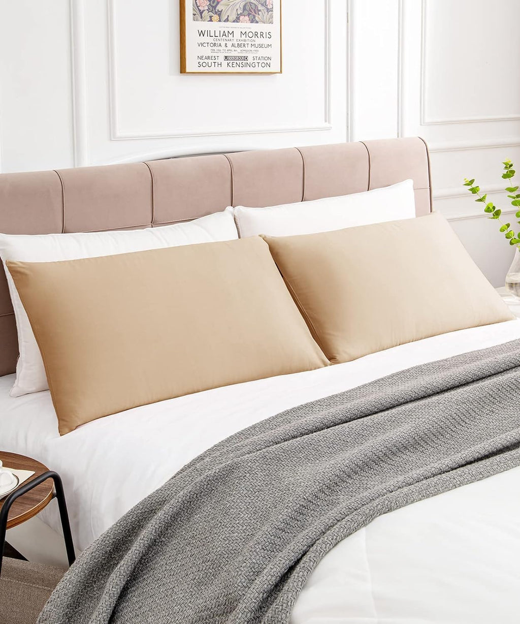 Khaki Cotton Pillow Cases 2 Pack, 600 Thread Count Soft Pillowcases Breathable,Satin Weave Long Staple Cotton Pillow Case Hotel Quality Hypoallergenic with Envelope Closure,50 X 75 CM
