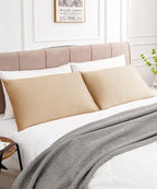 Khaki Cotton Pillow Cases 2 Pack, 600 Thread Count Soft Pillowcases Breathable,Satin Weave Long Staple Cotton Pillow Case Hotel Quality Hypoallergenic with Envelope Closure,50 X 75 CM