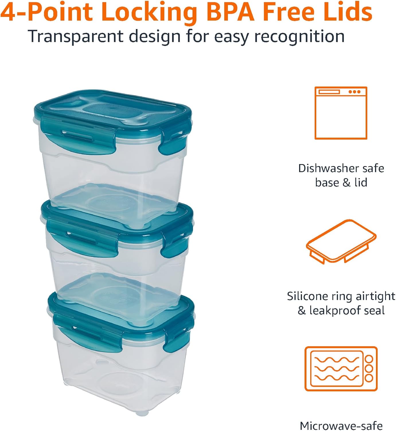 Air-Locked Leak-Proof, Stackable & Airtight Fridge/Freezer Containers with Lids, BPA-Free Plastic, Microwave and Dishwasher Safe 3-Piece Food-Storage Set, 3 x 1 l, Clear