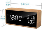 Alarm Clock Bedside, Wooden Digital Alarm Clocks Non Ticking, Adjustable Brightness & USB Charging for Bedside, Desk, Shelf