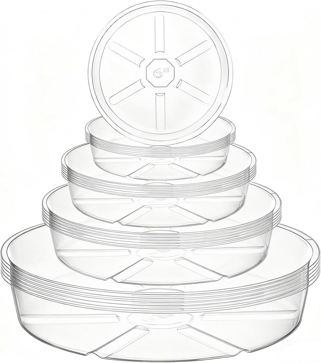 Hacaroa 24 Pack Clear Plant Saucer Drip Trays, 6/8/10/12 Inch Plastic Plant Trays Flower Pot Saucers for Indoor & Outdoor Plants, Round, 4 Sizes