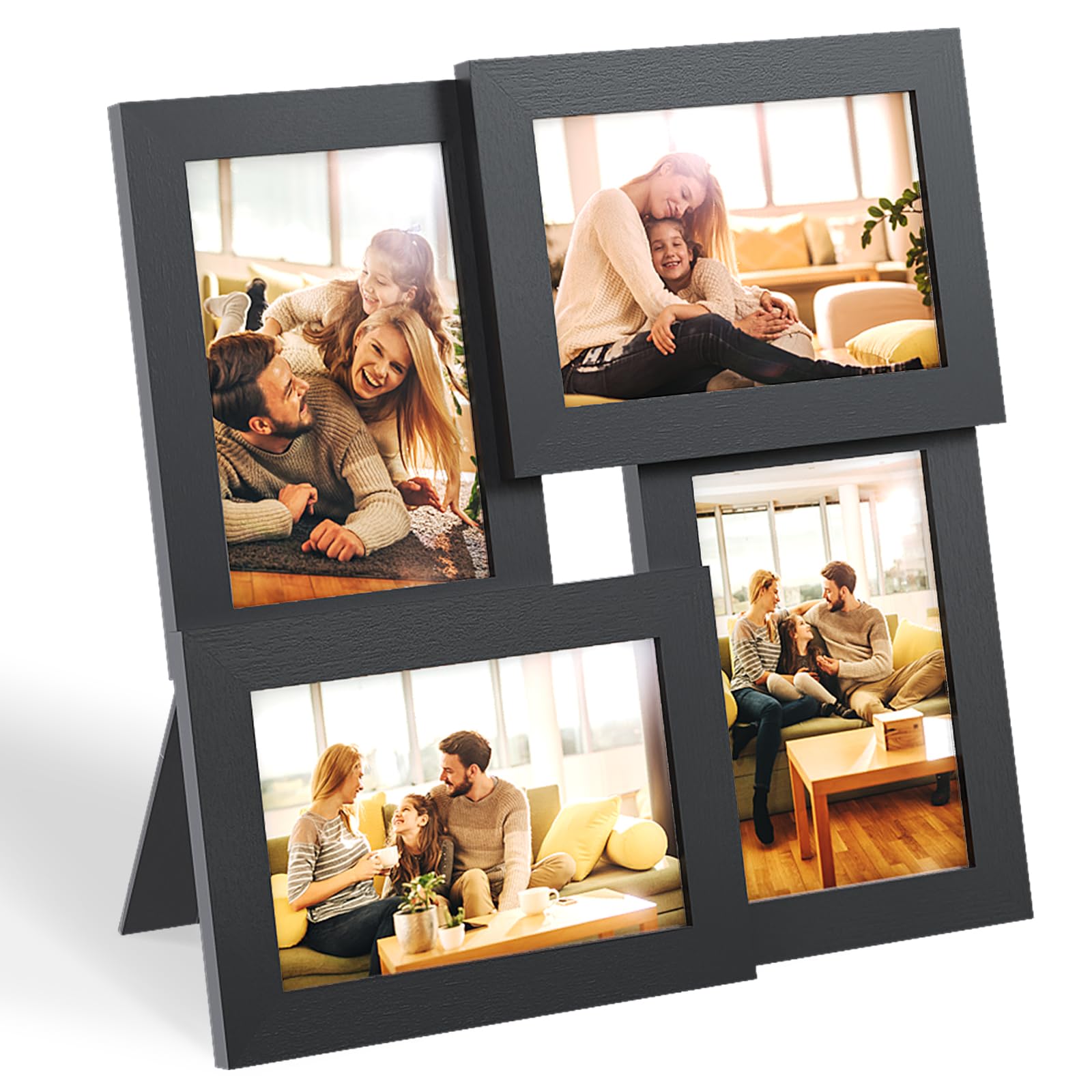 4x6 Picture Frame Collage - 4 Pack Frames Covered by Plexiglass for Wall Hanging and Tabletop, 4-Opening Dimensional Frame for Home