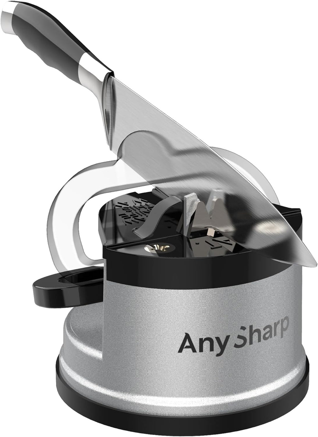 Knife Sharpener, Hands-Free Safety, PowerGrip Suction, Safely Sharpens All Kitchen Knives, Ideal for Hardened Steel & Serrated, World's Best, Compact, One Size, Silver