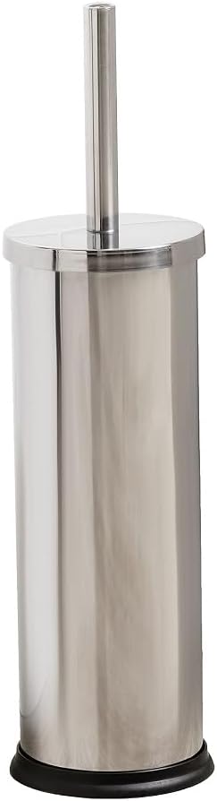 Toilet Brush | Stainless Steel | Satin Metal Finish | Inner Plastic Bucket Included | Modern & Easy-to-Clean Design | Maintains Bathroom Hygiene | Brush with Holder | 9 x 9 x 37 cm