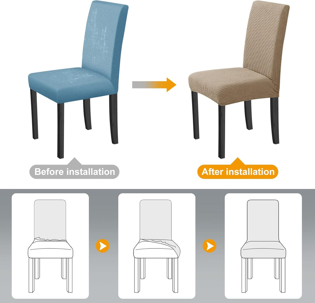 ELECLAND Beige Dining Chair Covers, Stretch Removable Washable Dining Chair Slipcovers, Dining Seat Covers Chair Protector for Home Decorations (Beige, Set of 4)