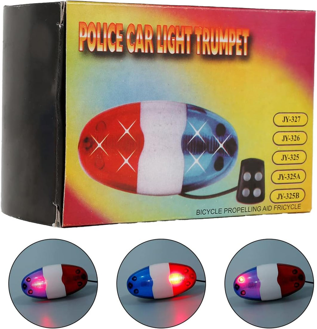 Bicycle Police Siren Bike LED Light Electric Horn Bicycle Police Sound Light 4 Sounds Melody Bicycle Power Horn Siren Bell 6-LED Flashing Blue and Red Bicycle Safety Light for Mountain Bike Road Bike