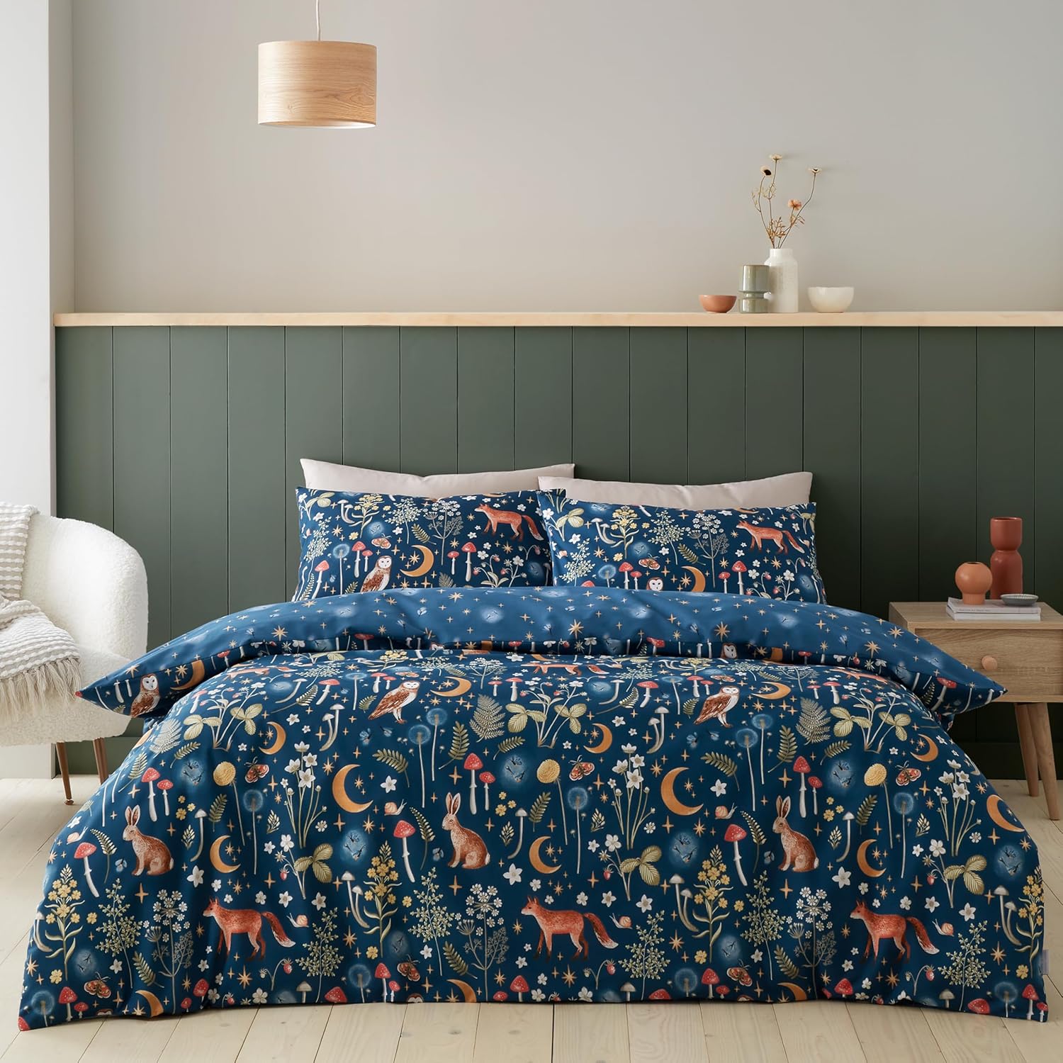 Enchanted Twilight Animals Reversible King Duvet Cover Set with Pillowcases Navy Blue Main image