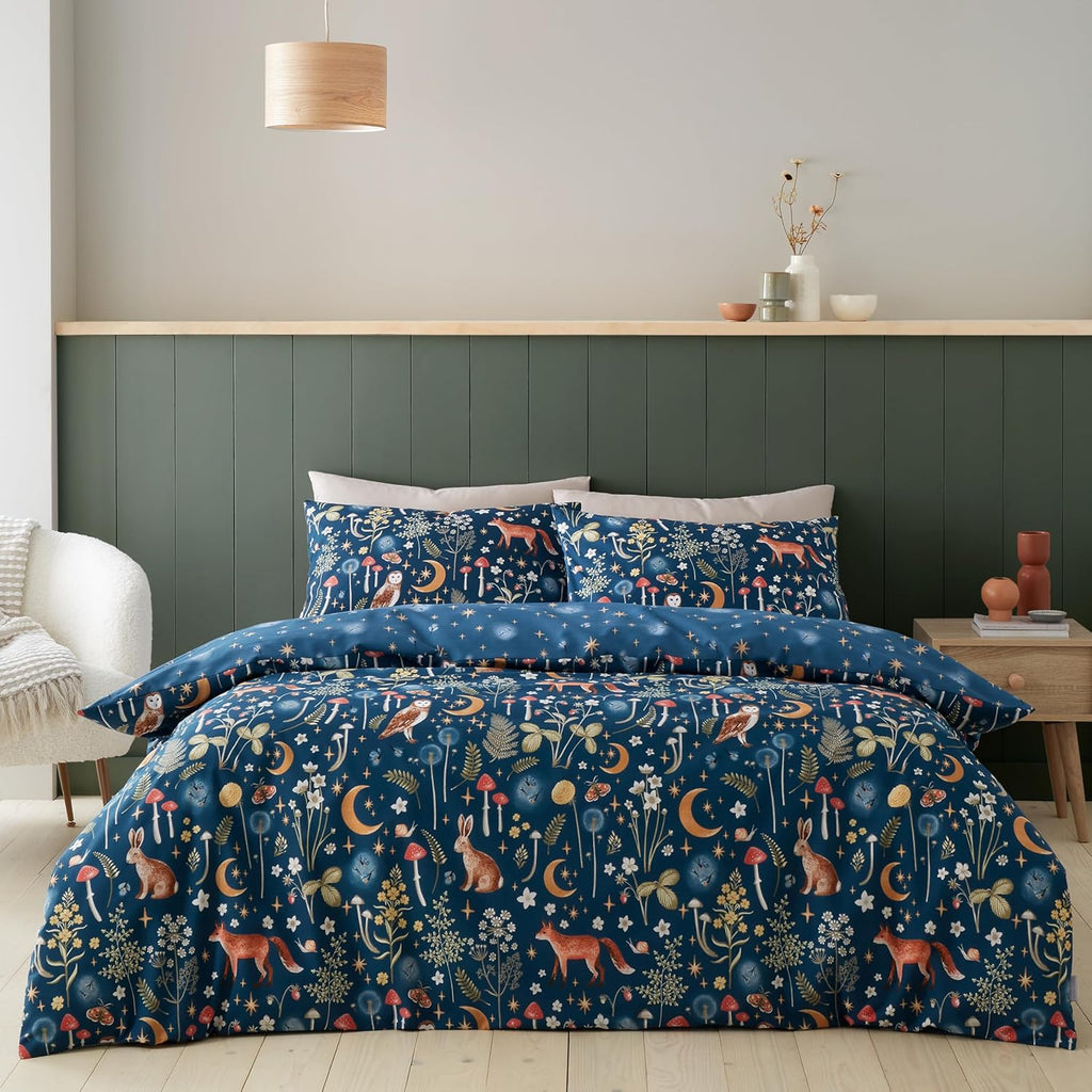 Enchanted Twilight Animals Reversible King Duvet Cover Set with Pillowcases Navy Blue