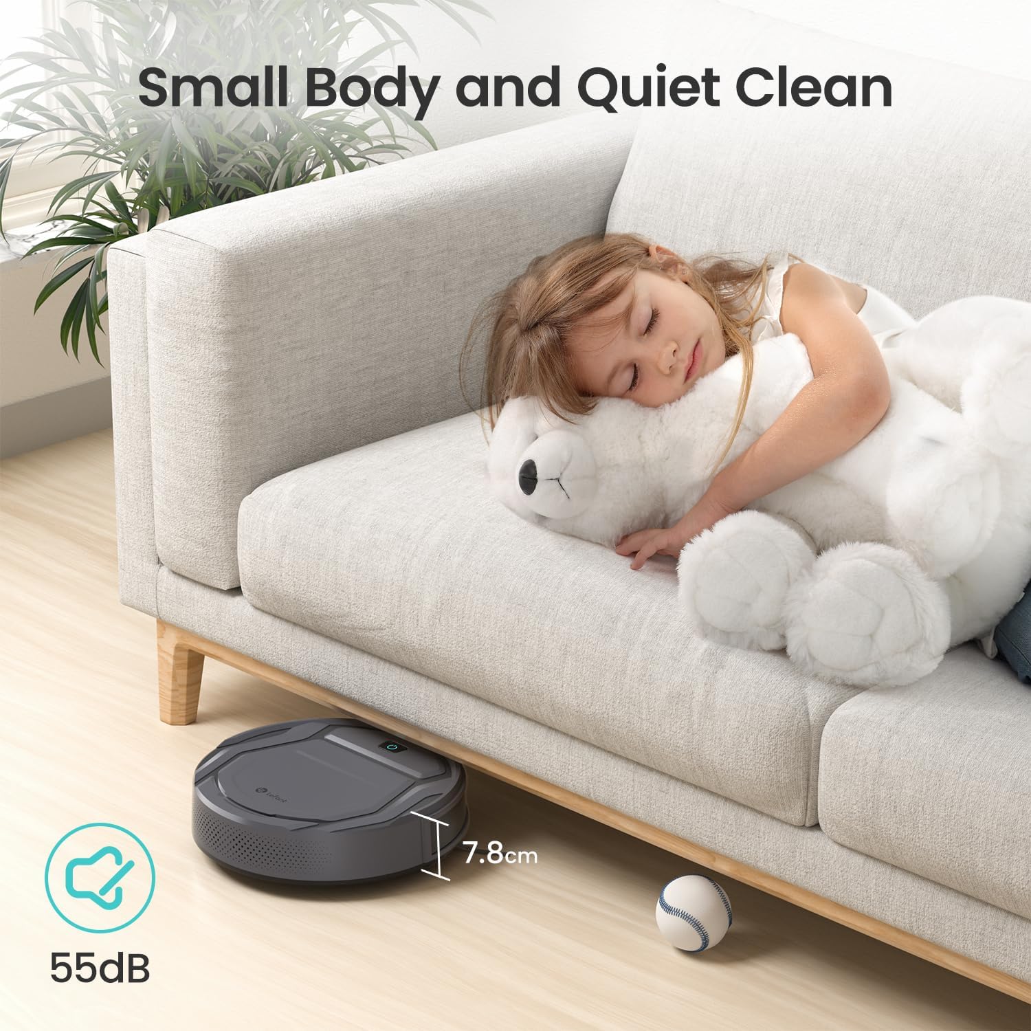 M210P Grey Robot Vacuum Cleaner Remote Control, Small Robot Robotic Vacuum 7.8cm Thin 28cm DIA, 2200 Pa Suction, Alexa Voice Control Self-Charging Robotic Vacuum Ideal for Pet Hair Hard Floor Secondary image
