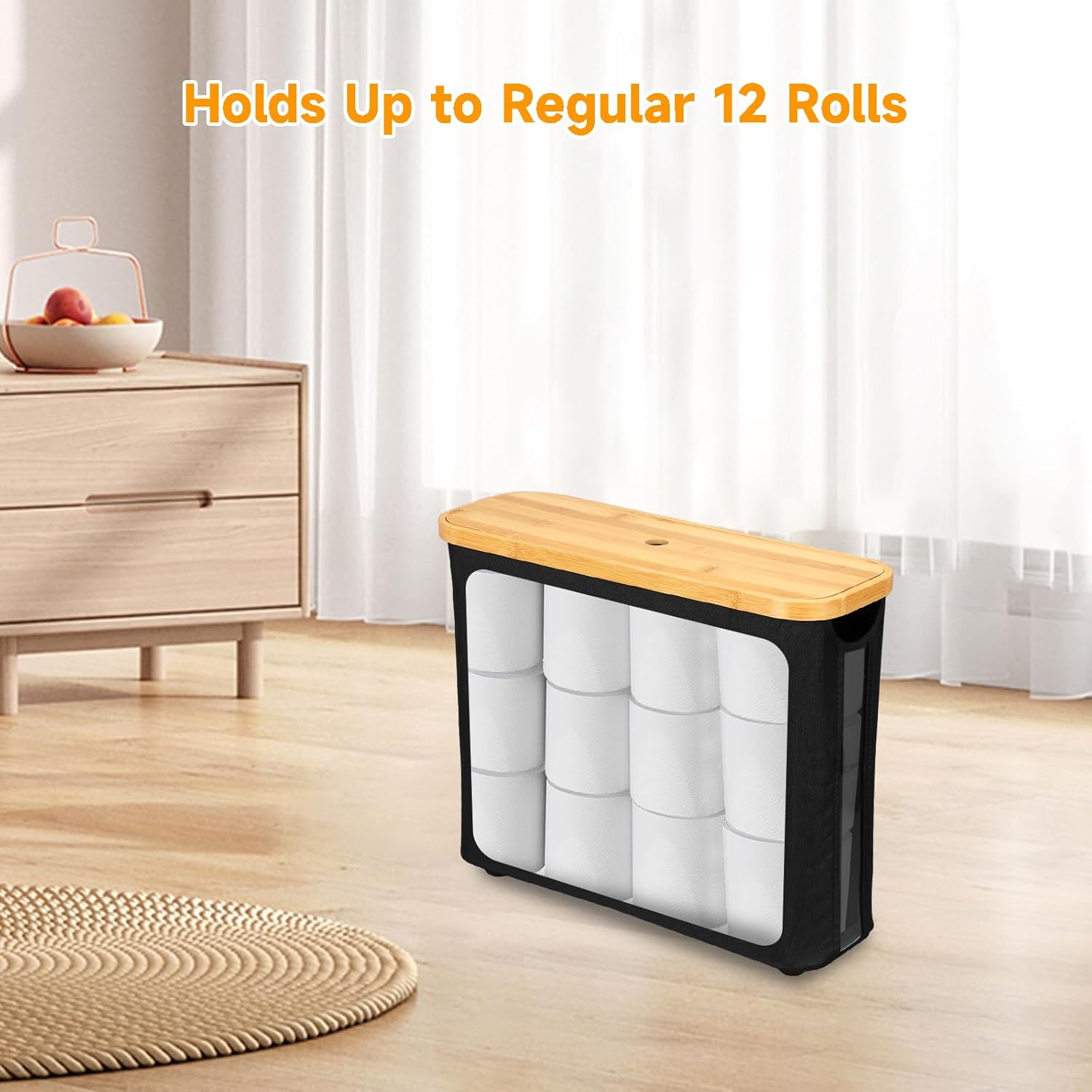 Toilet Roll Storage, Toilet Roll Storage Basket with Lid, Multifunctional Toilet Paper Basket, Toilet Paper Basket Cabinet, Toilet Roll Holder Storage Stand Secondary image