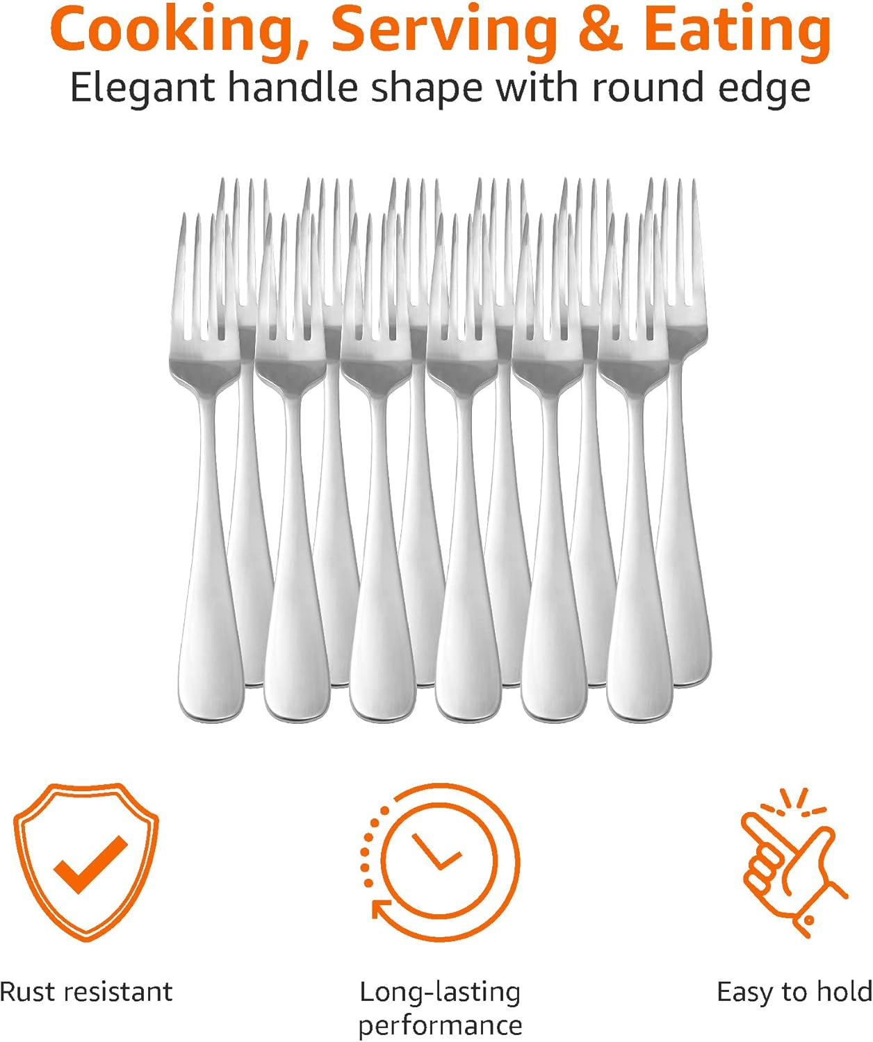 Stainless Steel Dinner Forks with Round Edge, Dishwasher Safe, Pack of 12, Silver