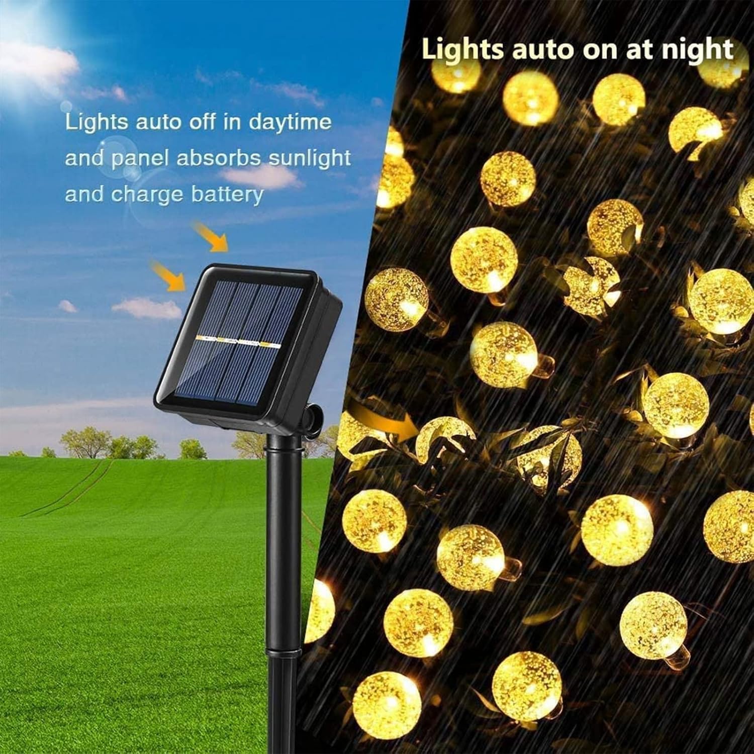 Solar Garden Lights Outdoor, 36ft 60 LED String Lights Waterproof, Solar Powered Crystal Ball Indoor/Outdoor Fairy Lights Decorative Lights for Garden, Patio, Yard, Parties (Warm White)