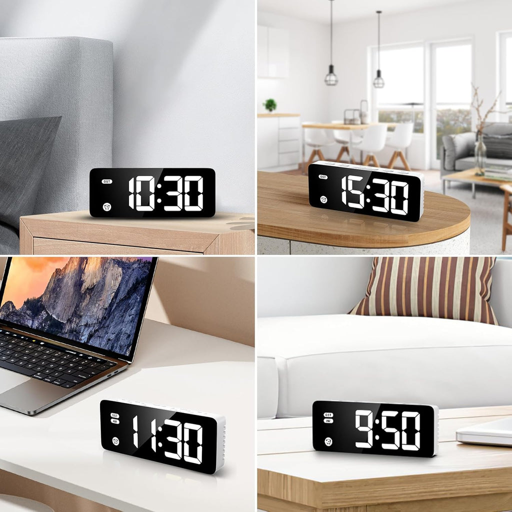 Digital Alarm Clock, 5.8 Inches LED Bedside Clock for Kids Bedrooms with 4 Dimmable Brightness, 3 Adjustable Volume, Snooze (1.5m USB Cable Included)