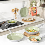 Earth 20cm Frying Pan – Healthy Ceramic Non-Stick Coating, PFAS-Free Induction Cookware, Small Aluminium Egg Pancake Cooking Skillet, Easy Clean, PFOA/PTFE-Free, Stay Cool Handle, Green