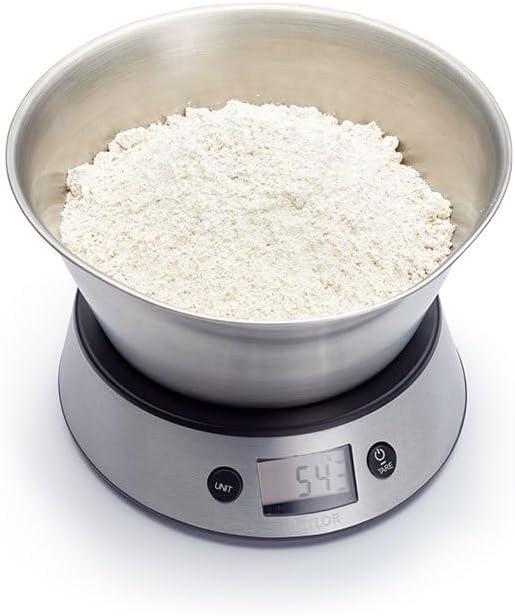 Pro Digital Kitchen Food Scales with Removable Bowl, Professional Standard with Tare Feature and Precision Accuracy, Stainless Steel Finish, Weighs 5 kg Capacity, Silver