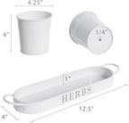 Barnyard Designs Herb Pot Planter Set with Tray for Indoor Garden or Outdoor Use, Decorative White Metal Succulent Potted Planters for Kitchen Windowsill