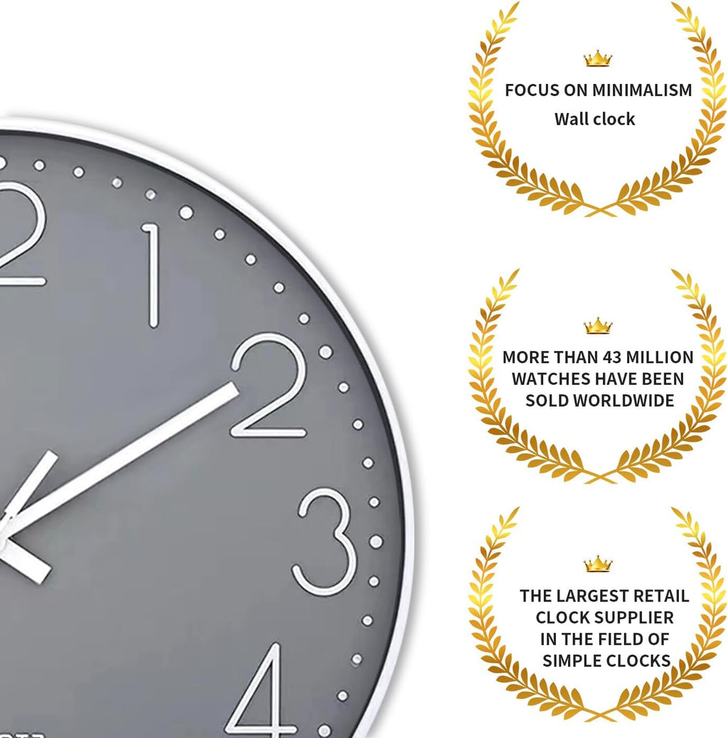 Wall Clock Non-Ticking Silent Battery Operated Round Wall Clock Modern Simple Style Decor Clock for Home/Office/School/Kitchen/Bedroom/Living Room/8.5 Inch Grey