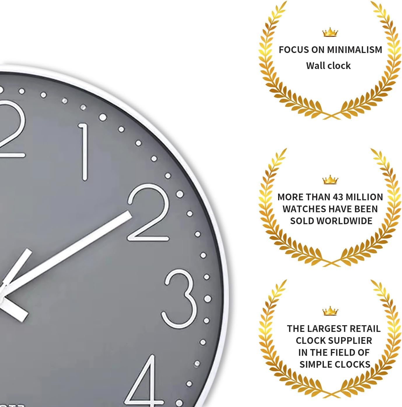 Wall Clock Non-Ticking Silent Battery Operated Round Wall Clock Modern Simple Style Decor Clock for Home/Office/School/Kitchen/Bedroom/Living Room/8.5 Inch Grey