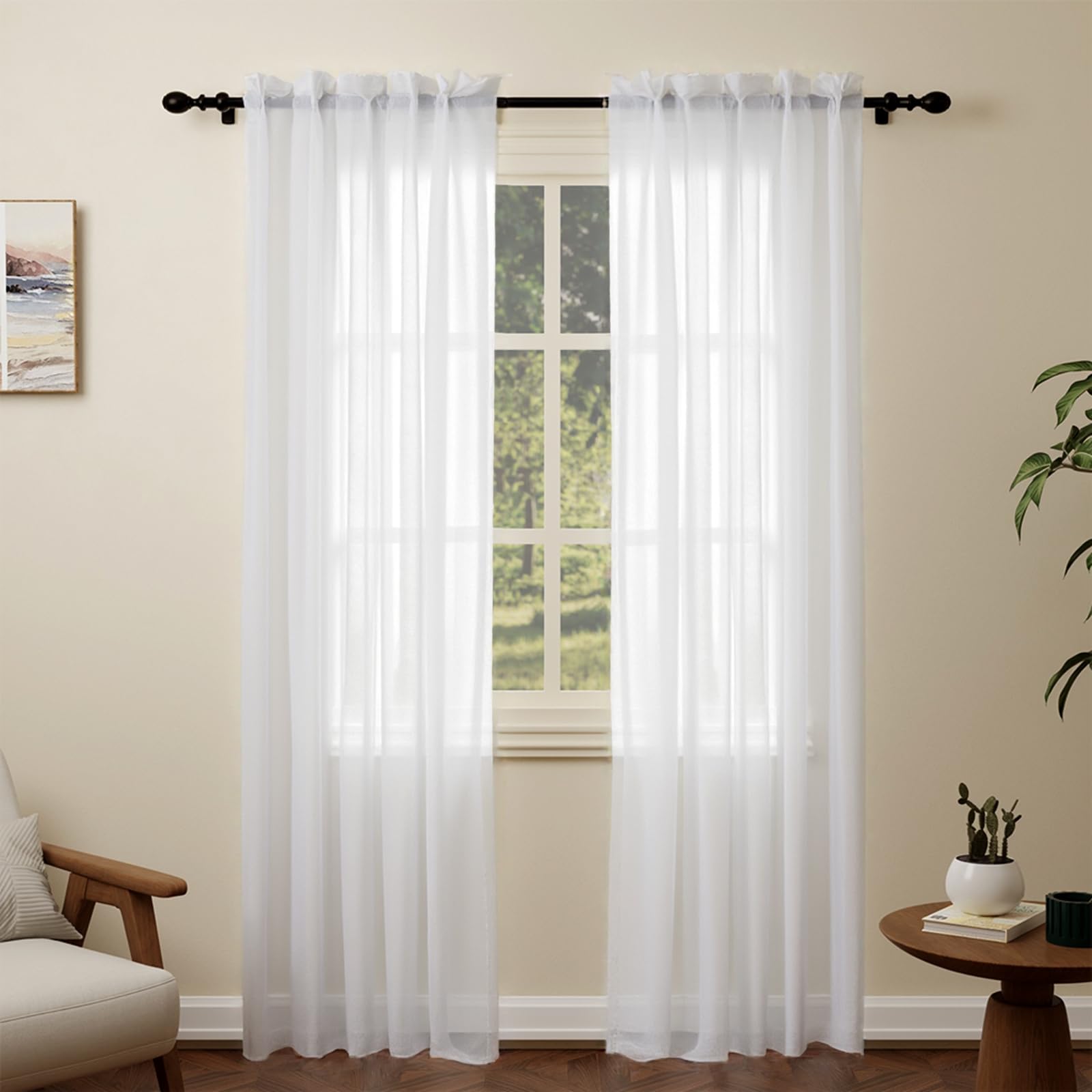White Voile Curtains, 90 Drop 2 Panels Net Curtain for Windows, Rod Pocket Sheer Curtain Panel Voile Curtains for Living Room Kitcken Bedroom W56xL90 Inch(White, 142 x 228cm)