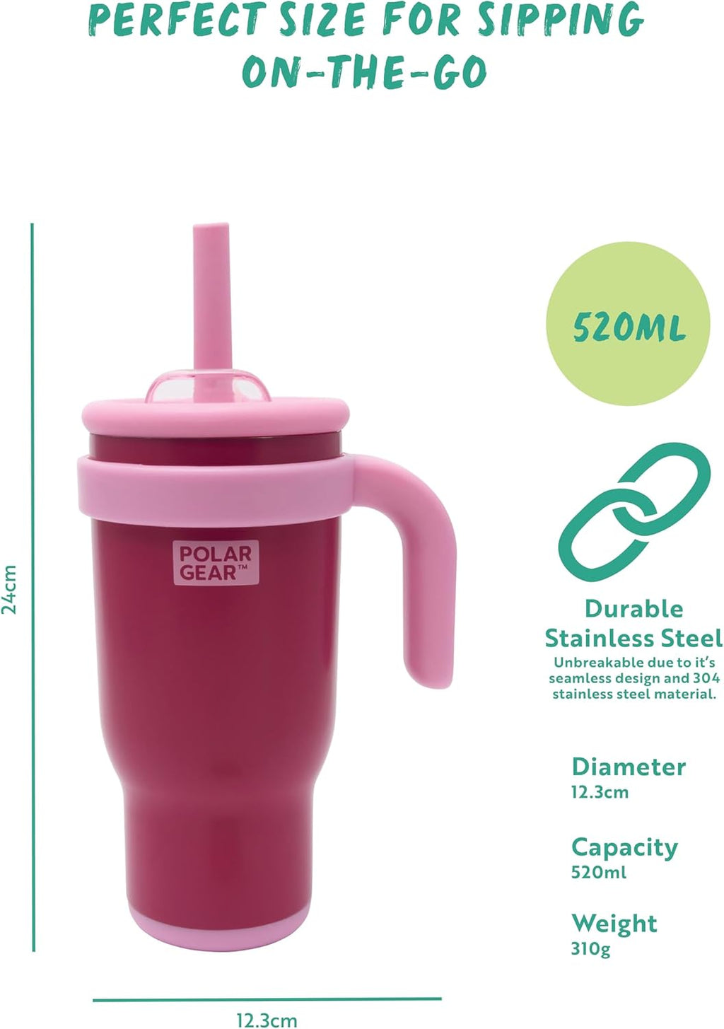 520ml Kids Stainless Steel Water Bottle Tumbler with Straw – Double Wall Insulated Water Bottle with Straw for Children - BPA-Free, Leakproof Kids Cups to Keep Drinks Cooler for Longer