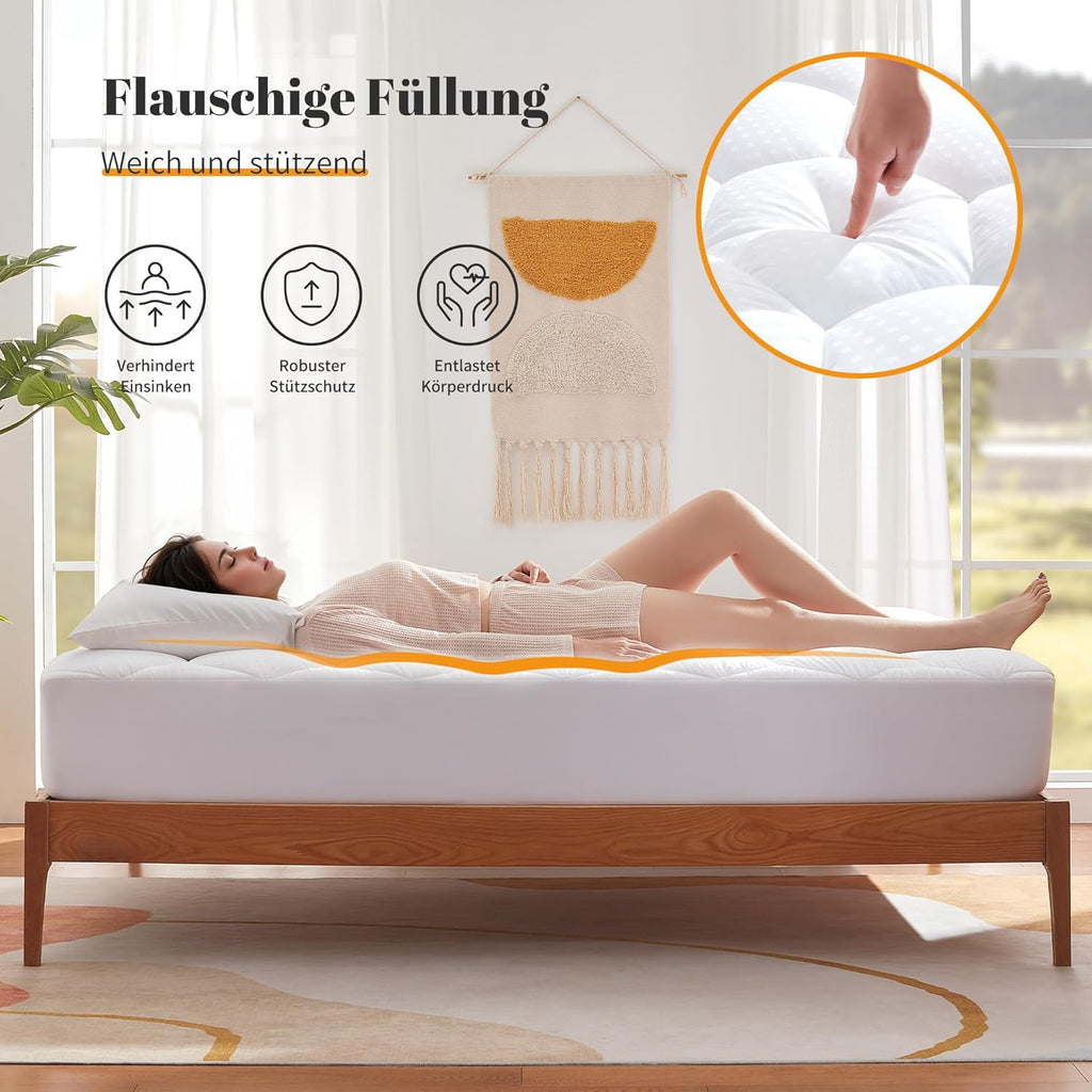 Single Mattress Topper, Extra Deep Poket 14.9 Inch/38cm, Super soft Quilted Small Mattress Protector, Machine Washable Bed Topper White, Single Bed 90x190cm