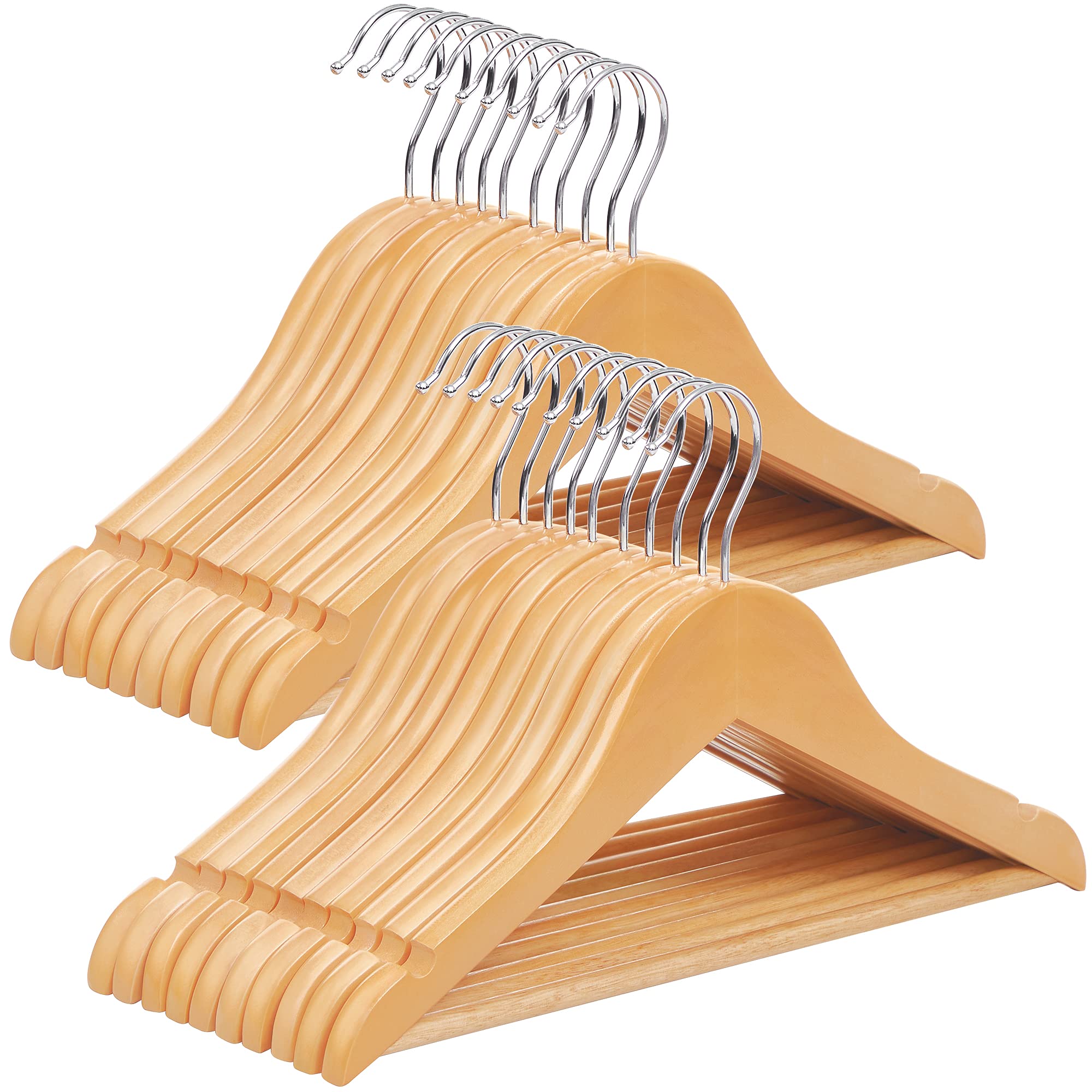 Wood Children’s Hangers, 20-Pack Kid’s Clothes Hangers, with Trousers Bar, Shoulder Notches, 360 Degree Swivel Hooks, 35 x 1.2 x 20 cm, Natural CRW006-20 Main image
