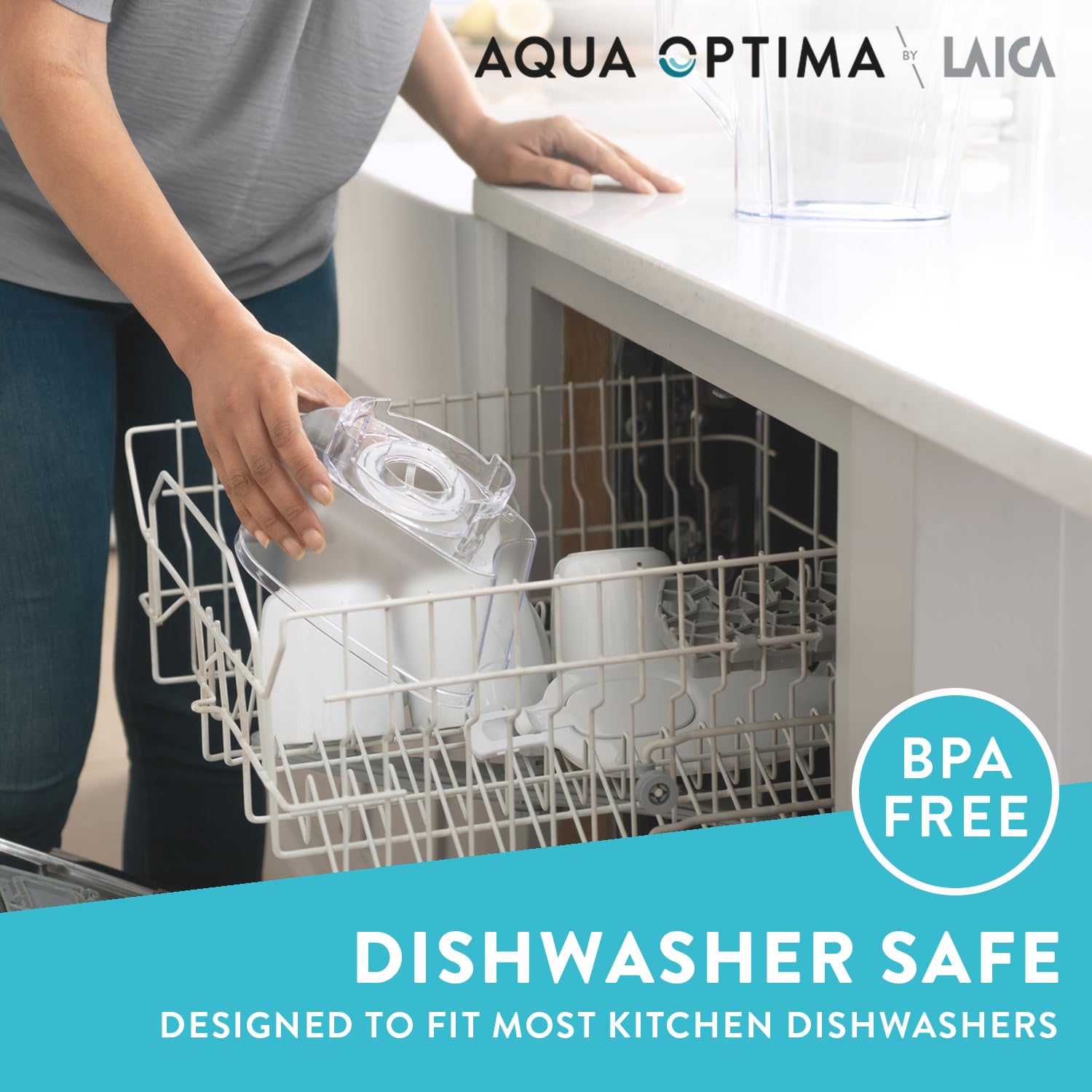 Aqua Optima Liscia Water Filter Jug & 3 Evolve+ Filter Cartridges 2.5L White - Fridge & Dishwasher Friendly, Easy Fill - Reduces Limescale, Chlorine & Other Impurities - By LAICA (Packaging May Vary)