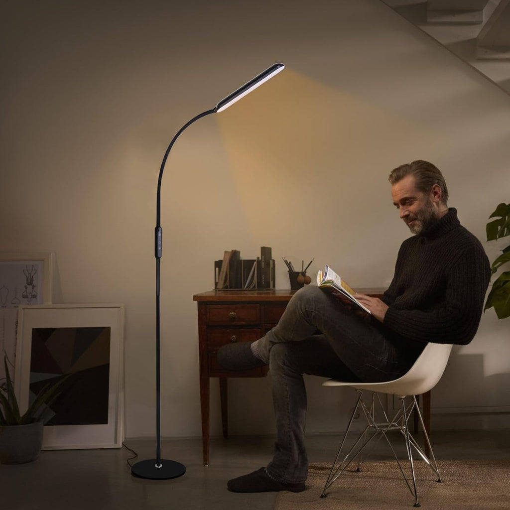 LED Floor Lamp, Reading Standing Lamps with Touch Control for Living Room, Bedroom, Dimmable Standing Lamp with 5 Color Temperature & 5 Brightness Levels, Gooseneck Height Adjustable, Black