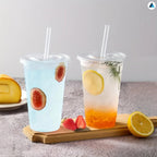 12oz Crystal Clear Smoothie Cups with Flat lids, Perfect for Iced Coffee, Milkshake, Slurpee, Ice Cream, Razzle, Slush, Smoothy, Party's Pack of 50