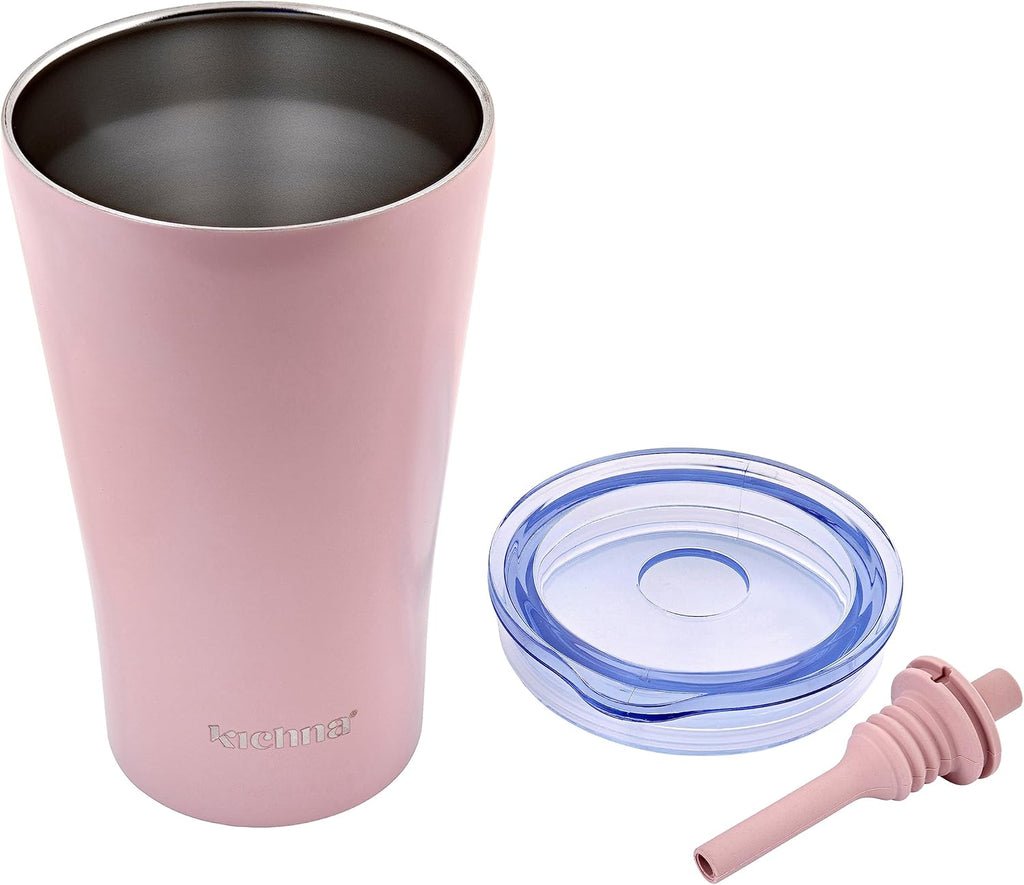 The Sipper Double Walled Stainless Steel Coffee, Water Tumbler 550ml | Wide Mouth, Flexible & Removable Straw with Splash & Leak Proof with Silicon Lid | Keeps Cold for 14Hrs | Blush Pink