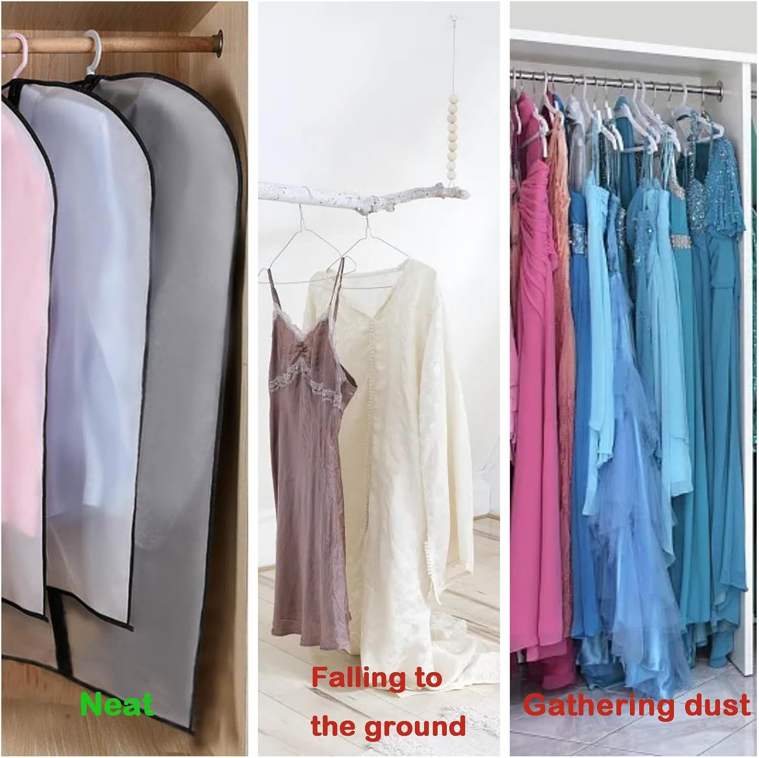 2PCS Dress Bags Covers Long Garment Covers Bag Dress Bag Long Dress Bags Covers Translucent with Zip Waterproof Dustproof Dress Covers Garment Bags Full Length(60 * 140cm)
