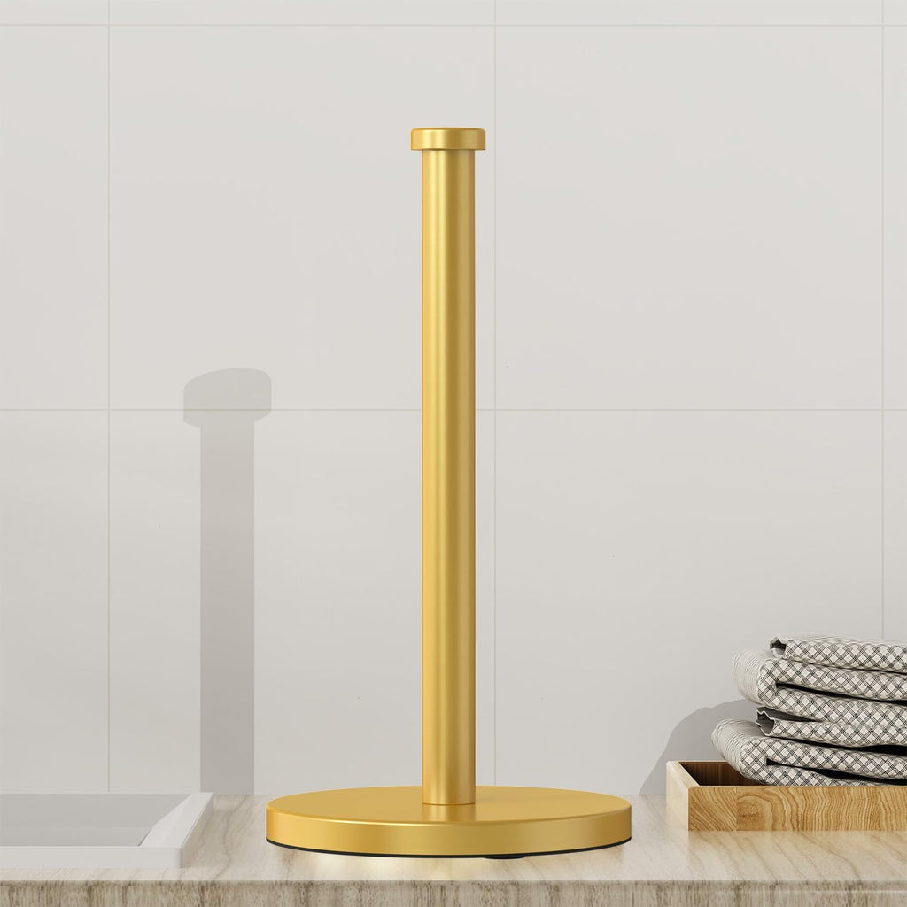Gold Kitchen Roll Holder, Free Standing Paper Towel Holder with Suction Cups, Kitchen Towel Holders for Standard and Large Rolls, Suit for Kitchen, Dining Room,Bathroom
